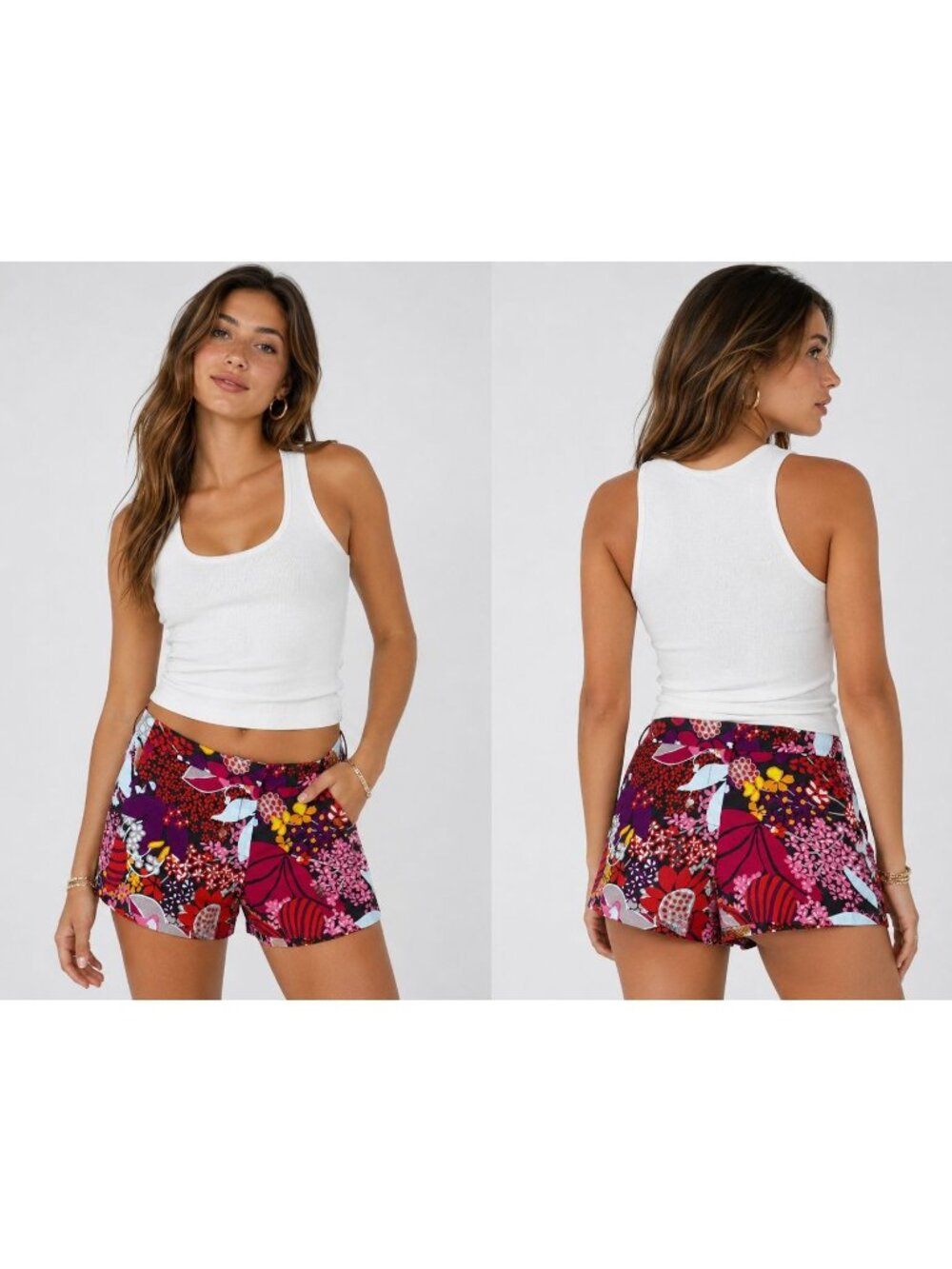Trina Turk Womens Floral Print High Waisted Shorts Size 10 Cotton Stretch
